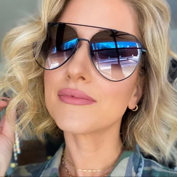 DIFF Jane Sunglasses Aviators Matte Black Frame Grey Gradient Lenses - Picture 2 of 10